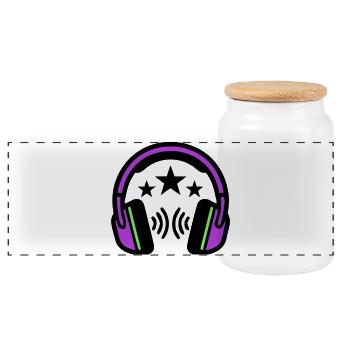 DJ Kopfhoerer Sound Logo - Panorama Keksdose mit Holzdeckel - Weiß - Vorne