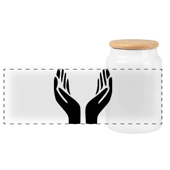 Open Hands Hand Gesture - Panoramic Cookie Jar with Wooden Lid - white - Front