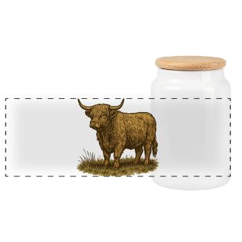 Highland cattle - Panoramic Cookie Jar with Wooden Lid - white - Front