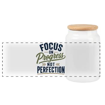 Focus on Progress not Perfection - Panorama Keksdose mit Holzdeckel - Weiß - Vorne