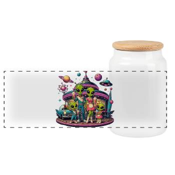 Famille extraterrestre dans le diner spatial - Boîte à biscuits avec couvercle en bois - blanc - Devant