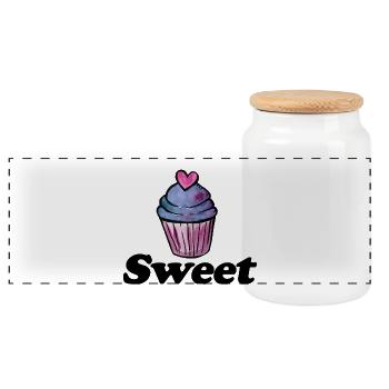 Pastellfarbenes Aquarell-Cupcake-Herz - Panorama Keksdose mit Holzdeckel - Weiß - Vorne