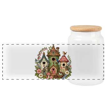 Zauberwald Vogelhäuschen Flora - Panorama Keksdose mit Holzdeckel - Weiß - Vorne