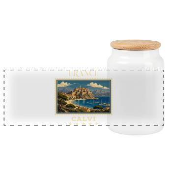 Frankreich Calvi Vintage Reisemarke - Panorama Keksdose mit Holzdeckel - Weiß - Vorne