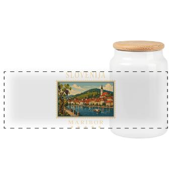 Marque de voyage vintage de Maribor en Slovénie - Boîte à biscuits avec couvercle en bois - blanc - Devant