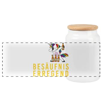 Lage ist besäufniserregend, Einhorn Bierflasche - Panorama Keksdose mit Holzdeckel - Weiß - Vorne