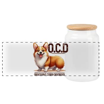 Corgi-OCD Lustige Corgi-Hundeliebhaber-Design-Merch - Panorama Keksdose mit Holzdeckel - Weiß - Vorne