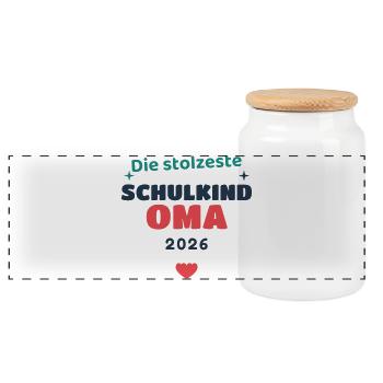 Einschulung 2026 Oma - Schulkind Geschenk Schule - Panorama Keksdose mit Holzdeckel - Weiß - Vorne