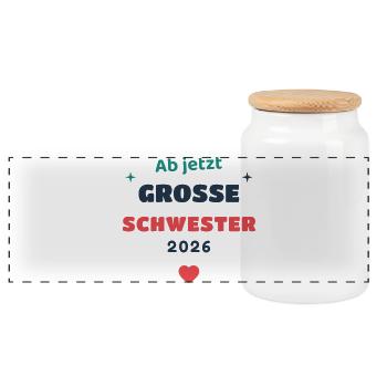 Einschulung 2026 Schwester - Schulkind Geschenk Sc - Panorama Keksdose mit Holzdeckel - Weiß - Vorne