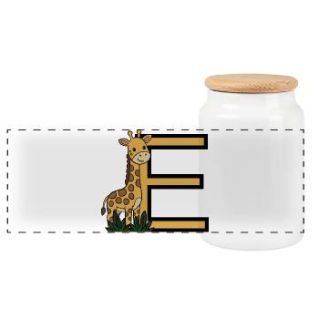 Giraffe mit Buchstabe E - Panorama Keksdose mit Holzdeckel - Weiß - Vorne
