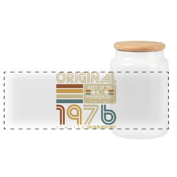 Original 1976 Jahrgang Vintage Geburtstag Retro - Panorama Keksdose mit Holzdeckel - Weiß - Vorne
