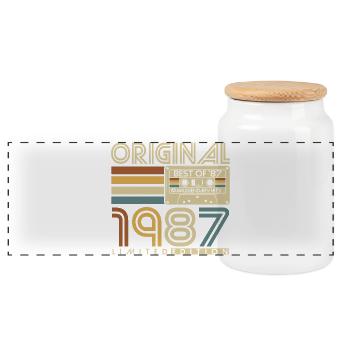 1987 Geburtstag Retro Jahrgang Vintage Geschenk - Panorama Keksdose mit Holzdeckel - Weiß - Vorne