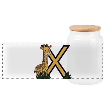 GiraffeX Yellow Black Illustration - Panoramic Cookie Jar with Wooden Lid - white - Front
