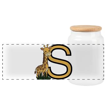 Giraffe und großes S-Motiv - Panorama Keksdose mit Holzdeckel - Weiß - Vorne