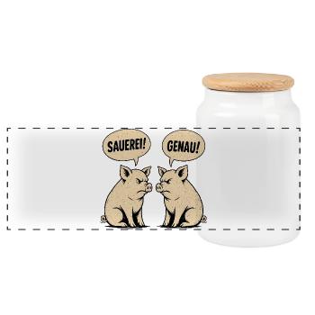 Sauerei? Genau! – Retro Schweine Vintage Shirt - Panorama Keksdose mit Holzdeckel - Weiß - Vorne