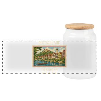 Deutschland Tübingen Vintage Reisemarke - Panorama Keksdose mit Holzdeckel - Weiß - Vorne