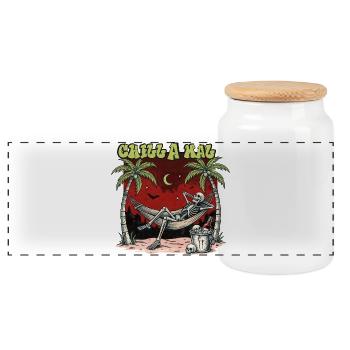 Chill A Mal – Skelett Hängematte Sommer Humor - Panorama Keksdose mit Holzdeckel - Weiß - Vorne