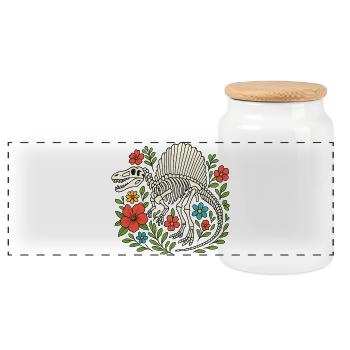 Squelette de Spinosaurus avec des fleurs - Boîte à biscuits avec couvercle en bois - blanc - Devant
