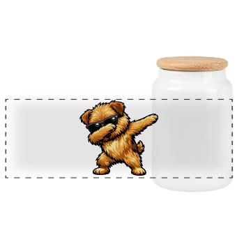 Dabbing Norfolk Terrier im Comic Stil - Panorama Keksdose mit Holzdeckel - Weiß - Vorne