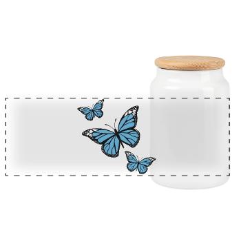 Blue butterflies - Panoramic Cookie Jar with Wooden Lid - white - Front