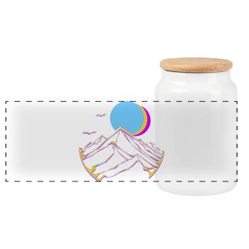 Montagnes néon, Lune, Soleil, Sommets géométriques - Boîte à biscuits avec couvercle en bois - blanc - Devant