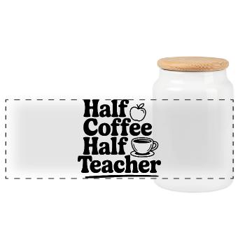 Half Coffee Half Teacher - Panoramic Cookie Jar with Wooden Lid - white - Front