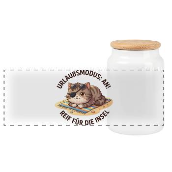 Kater Urlaubsmodus Insel Spruch - Panorama Keksdose mit Holzdeckel - Weiß - Vorne