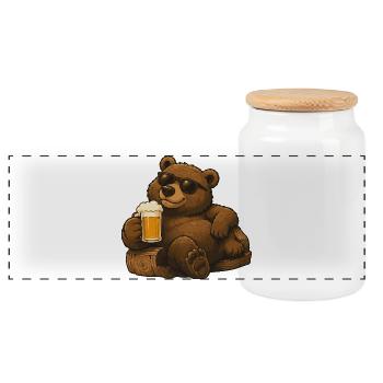 Beer bear with sunglasses - Panoramic Cookie Jar with Wooden Lid - white - Front