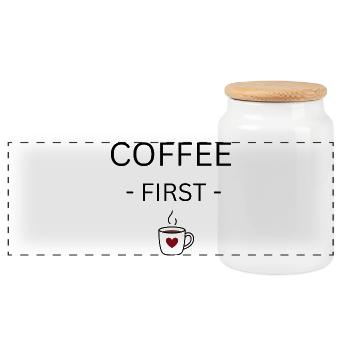 Tasse de cœur CaféAmour - Boîte à biscuits avec couvercle en bois - blanc - Devant