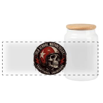 Old School Motorrad Skull Emblem - Panorama Keksdose mit Holzdeckel - Weiß - Vorne