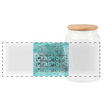 Noisy typo graphics in cyan look - Panoramic Cookie Jar with Wooden Lid - white - Front
