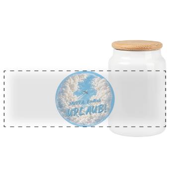 Hurra endlich Urlaub Urlaubszeit Urlaubstimmung - Panorama Keksdose mit Holzdeckel - Weiß - Vorne