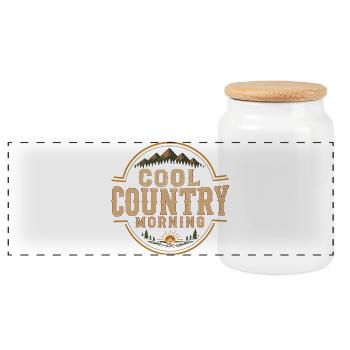 Morning Countryside Rustic Mountains - Panoramic Cookie Jar with Wooden Lid - white - Front