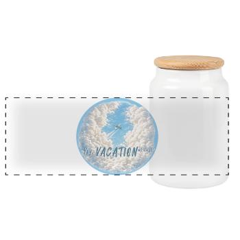 finally vacation airplane finally free clouds - Panoramic Cookie Jar with Wooden Lid - white - Front