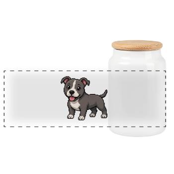 Pitbull mignon – Chien rétro en pixel art - Boîte à biscuits avec couvercle en bois - blanc - Devant