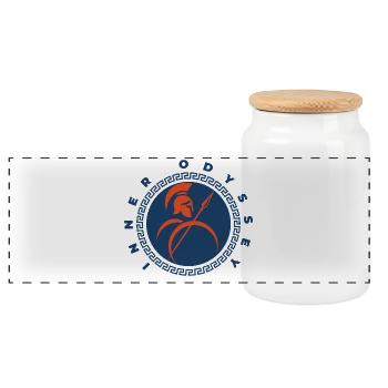 Spartan Warrior Inner Odyssey. - Panoramic Cookie Jar with Wooden Lid - white - Front