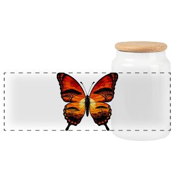 Sunset butterfly in the savannah light - Panoramic Cookie Jar with Wooden Lid - white - Front