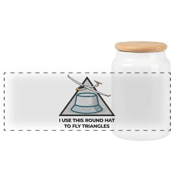 Round Hat Flies Triangles V3 - Panoramic Cookie Jar with Wooden Lid - white - Front