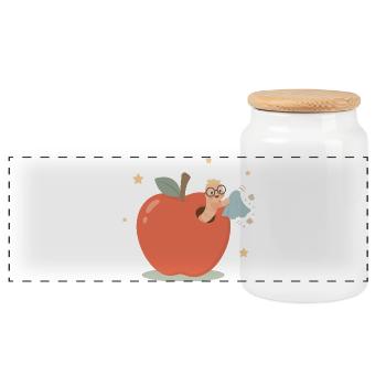 Funny bookworm cleaning the house - Panoramic Cookie Jar with Wooden Lid - white - Front
