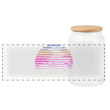 Sunset Palm Trees - Panoramic Cookie Jar with Wooden Lid - white - Front