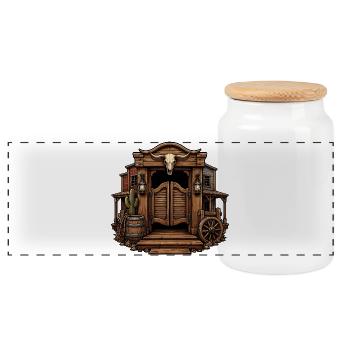 Western Skull Saloon - Panoramic Cookie Jar with Wooden Lid - white - Front