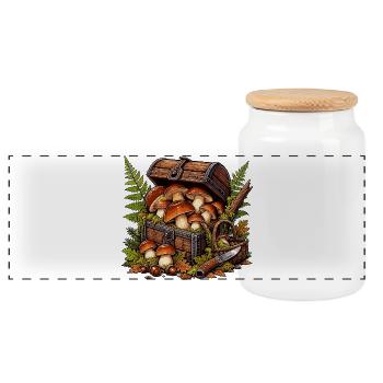 Forest Mushroom Treasure Chest - Panoramic Cookie Jar with Wooden Lid - white - Front