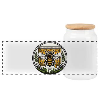 Bee Emblems Honeycomb - Panoramic Cookie Jar with Wooden Lid - white - Front
