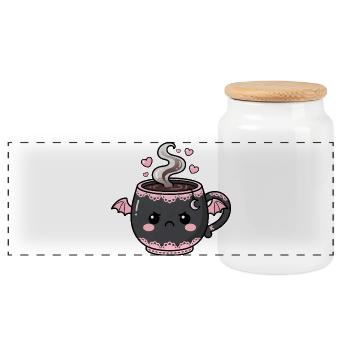 Kawaii Grusel-Tasse mit Flügeln - Panorama Keksdose mit Holzdeckel - Weiß - Vorne