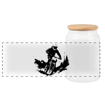Mountain Biking Sketch - Panoramic Cookie Jar with Wooden Lid - white - Front