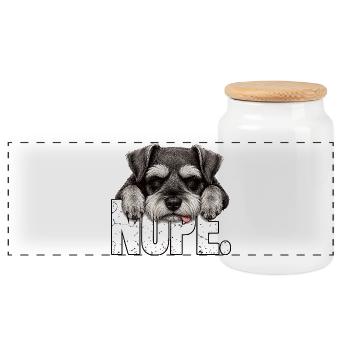 Schnauzer Nope Müder Hund Shirt - Panorama Keksdose mit Holzdeckel - Weiß - Vorne
