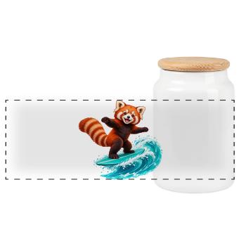 Red Panda auf der Teal Wave surfen - Panorama Keksdose mit Holzdeckel - Weiß - Vorne