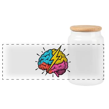 Flash Brain – Gehirn & Blitz im Pop-Art-Look - Panorama Keksdose mit Holzdeckel - Weiß - Vorne
