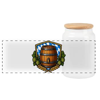 Bierfass Schild Bayerisch - Panorama Keksdose mit Holzdeckel - Weiß - Vorne