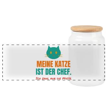 Meine Katze ist der Chef – Katzen Spruch - Panorama Keksdose mit Holzdeckel - Weiß - Vorne